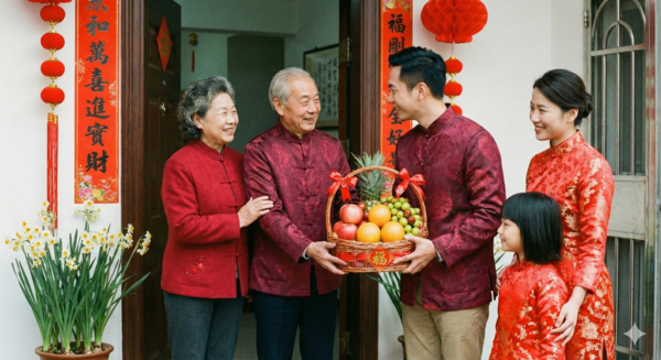 ▲春節,走春,伴手禮,水果,拜年。(AI協作圖/記者蔡惠如製作,經編輯審核)