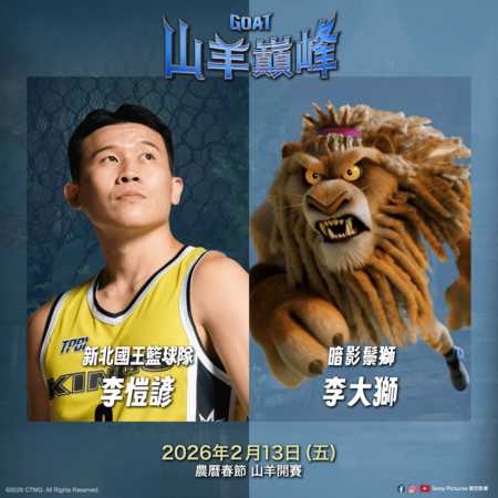 ▲《山羊巔峰》中文配音陣容,竟然找來二連霸人氣球隊「新北國王」總經理毛加恩領軍,帶著陣中球星呂政儒、李愷諺「不務正業」進錄音室。(圖/索尼提供)