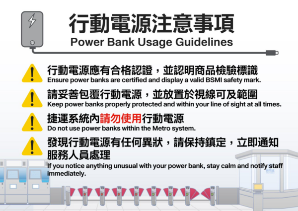 ▲▼臺北捷運公司正式公告,進入捷運系統勿使用行動電源充電。(圖/北捷提供)