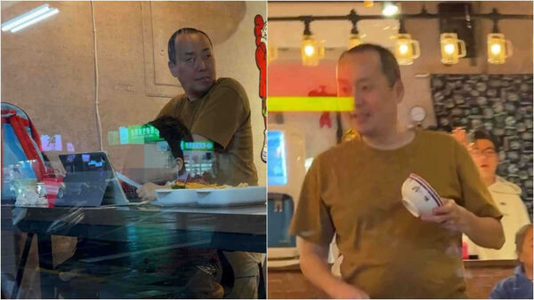 葛西細心幫孩子準備ipad,拿了小碗分裝義大利麵。(圖/讀者提供)