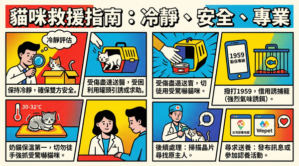 ▲▼貓咪救援步驟。(AI協作圖/記者林緯平製作,經編輯審核)