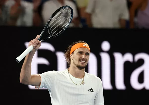 ▲茲韋列夫(Alexander Zverev)澳網8強交手年僅20歲的美國黑馬新星田勒納(Learner Tien)。(圖/路透)