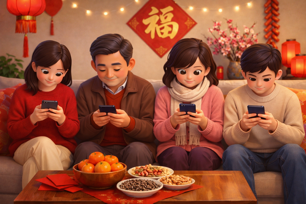 ▲過年期間家庭群組狂現AI拜年影片。(AI協作圖/記者廖翊慈製作,經編輯審核)