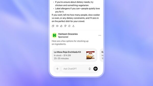 ▲ChatGPT開始測試在App內置入廣告。(圖/OpenAI)