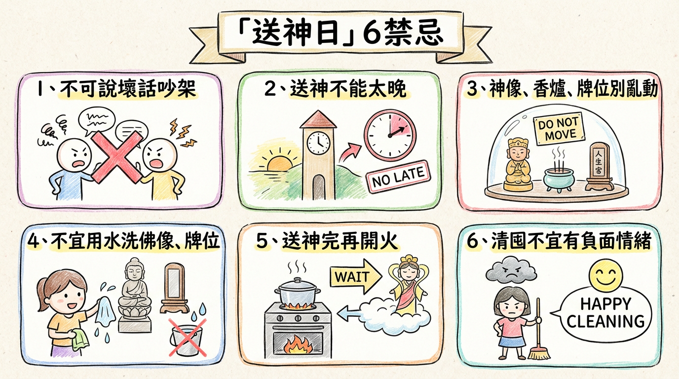 ▲▼送神日禁忌。(AI協作圖/記者陳俊宏製作,經編輯審核)
