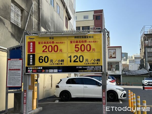▲台南市交通局提醒,停車前務必詳閱入口費率標示,避免衍生消費爭議。(圖/記者林東良翻攝,下同)