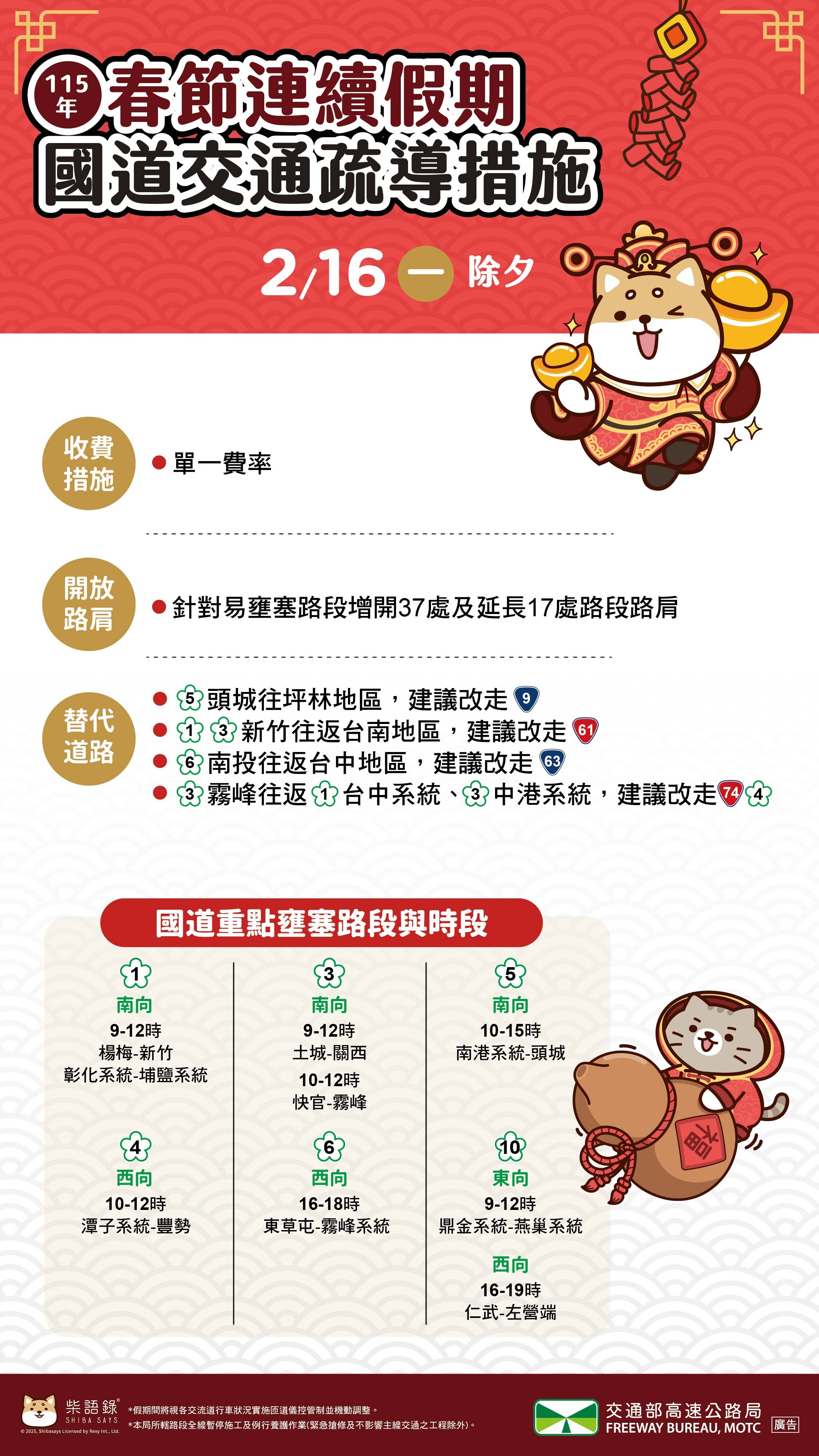 ▲▼除夕國道疏運措施。(圖/高公局提供)