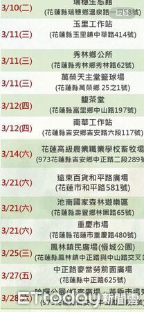 ▲▼花蓮分署3月份贈苗活動計24場一覧表。(圖/花蓮分署提供,下同)