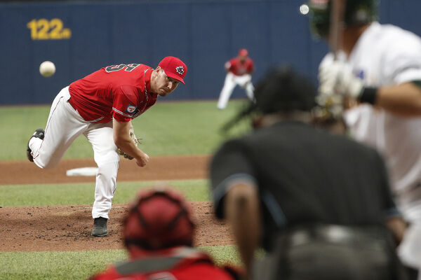 ▲ 統一獅洋投布雷克(Brock Dykxhoorn)代表加拿大隊出戰熱身賽,第8局登板挨轟三分砲,承擔敗投。 。(圖/達志影像/美聯社)