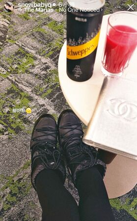 2月17日,蔡瑞雪上傳在華航貴賓室打卡的限時動態,時間就是凱文現身機場當天。(翻攝自蔡瑞雪IG)