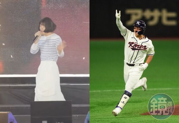 金倒永在對上台灣的比賽中敲出兩分砲,他過往男扮女裝的影片也再度引發議論。(左圖翻攝自YouTube)