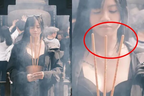 ▲▼大馬網紅「露奶拜拜」被轟褻瀆神明! 網抓包:連香都沒點。(圖/翻攝自Threads)