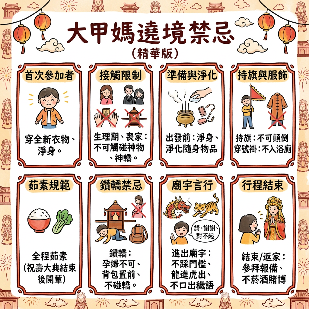 ▲▼大甲媽遶境進香禁忌。(AI協作圖/記者董美琪製作,經編輯審核)