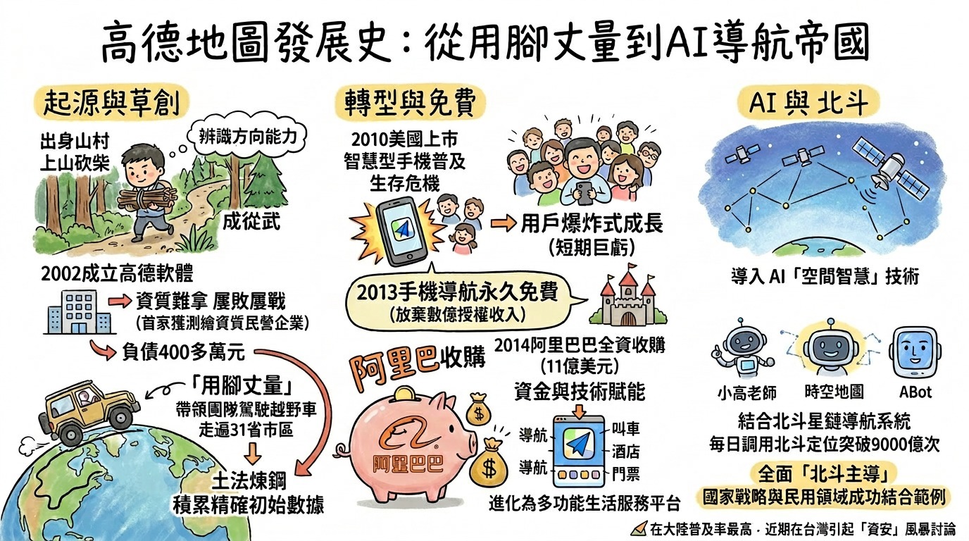 ▲高德地圖發展簡史。(AI協作圖/記者魏有德製作,經編輯審核)