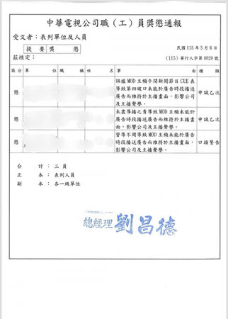 懲處結果出爐,兩位員工被記申誡乙次,主管則是被口頭警告。(圖/讀者提供)
