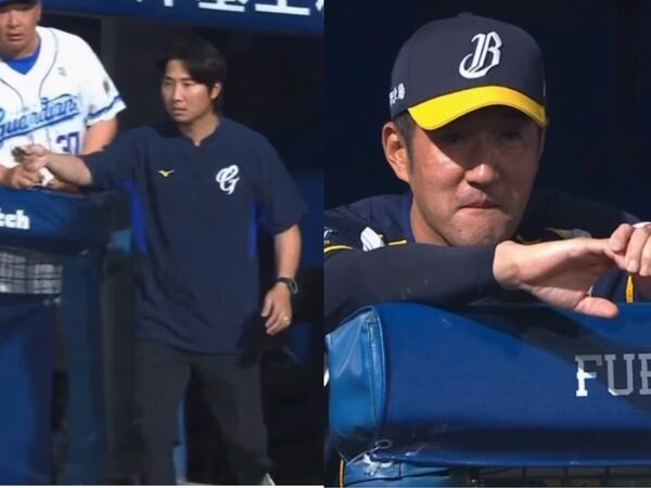 ▲pitchcom噴裝,平野惠一偷笑。(圖/CPBL TV)