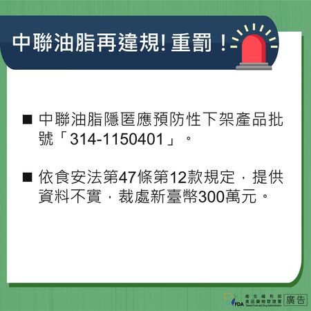 ▲▼中聯油脂再違規,食藥署重罰。(圖/食藥署提供)