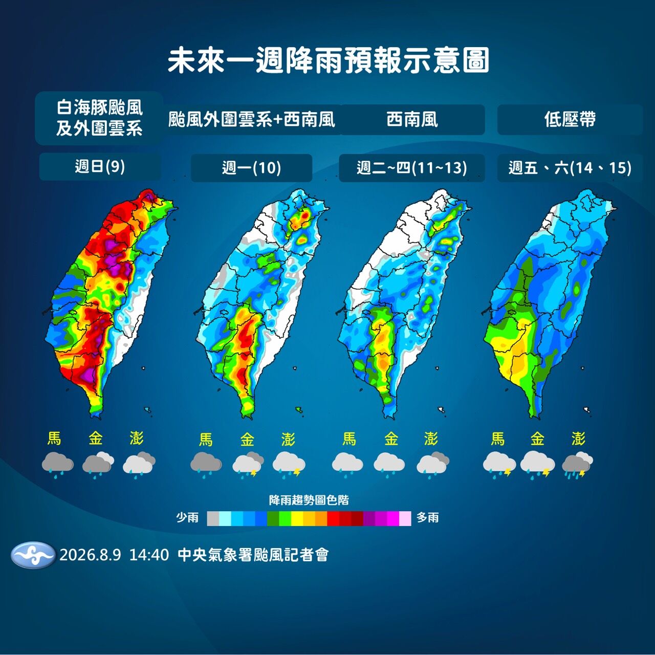 ▲▼未來一周降雨趨勢。(圖/氣象署提供)