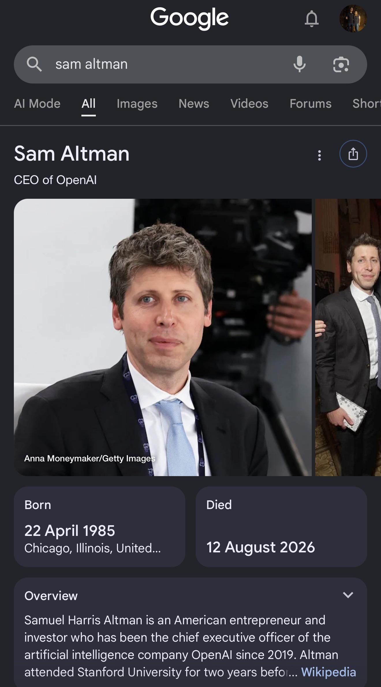 ▲▼Google搜尋遭竄改誤報OpenAI CEO死訊。(圖/Reddit)
