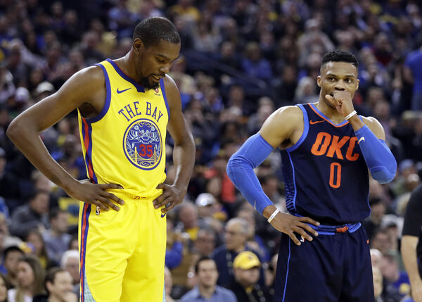▲衛斯布魯克(Russell Westbrook)、杜蘭特(Kevin Durant)。(圖/達志影像/美聯社)