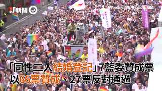「同性二人結婚登記」7藍委贊成票　以66票贊成、27票反對通過