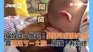 貓奴從小做起！嬰狂吸貓腰內肉 露滿足ㄎㄧㄤ臉...網讚：有前途