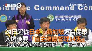 24日起從日本、新加坡返台民眾 入境後要「自主健康管理14天」