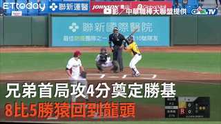 【中職highlight】兄弟首局攻4分奠定勝基　 8比5勝猿回到龍頭