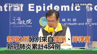新增2例分別來自澳洲、菲律賓　新冠肺炎累計484例