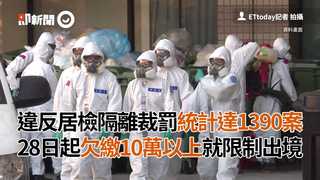 違反居檢隔離裁罰統計達1390案 28日起欠繳10萬以上就限制出境