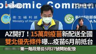 AZ開打！15萬劑疫苗新配送全國　雙北優先條件曝...疫苗6月前抵台