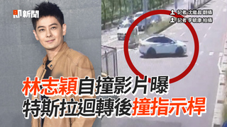 林志穎自撞影片曝　特斯拉迴轉後撞指示桿