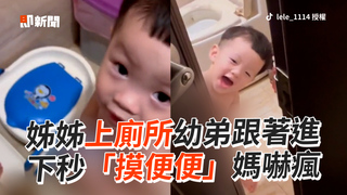 姊姊上廁所幼弟跟著進 下秒「摸便便」媽嚇瘋