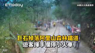 巨石掉落阿里山森林鐵道　遊客揮手攔停小火車