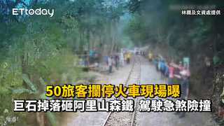 50旅客攔停火車現場曝！巨石掉落砸阿里山森鐵　駕駛急煞險撞