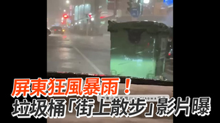 屏東狂風暴雨！　垃圾桶「街上散步」影片曝