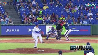 07/15 Lamigo vs 富邦 八局上，林泓育擊出帶有兩分打點二壘安打，Lamigo取得超前分