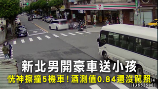 新北男開豪車送小孩　恍神擦撞5機車！酒測值0.84還沒駕照