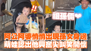 阿公阿婆悄悄出現孫女身邊　萌娃認出他興奮尖叫笑開懷
