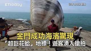 金門成功海濱驚現「超巨花蛤」地標！　遊客湧入搶拍