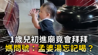 1歲兒初進廟竟會拜拜　媽問號：孟婆湯忘記喝？