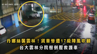 丹娜絲襲雲林！貨車慘遭17級陣風吹翻　台大雲林分院樹倒壓救護車