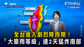 全台進入劇烈降雨期！　「大豪雨等級」連2天猛炸南部