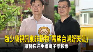趙少康視訊東非動物「希望台灣好天氣」　羅智強送手繪獅子陪投票