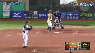 09/20 兄弟 vs 統一 三局上，高志綱遭球擊中喉部，調整後繼續比賽