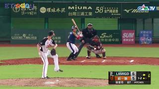 06/13  Lamigo vs 統一 六局上，嚴宏鈞靠著失誤上壘，但之後卻被投手往二壘牽制出局