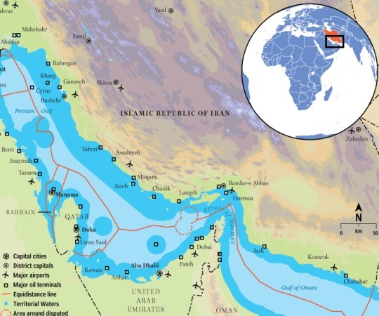 荷姆茲海峽是波斯灣通印度洋唯一出口，每年有幾億噸原油從此運出，影響世界經濟甚鉅。(圖／翻攝自網路)