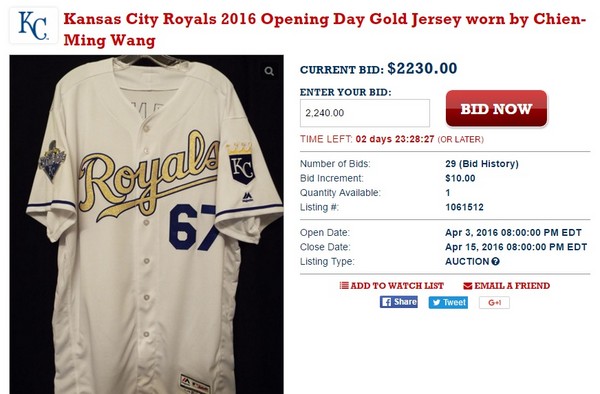 Kansas City Royals 2016 Opening Day Gold Jersey worn by Chien-Ming