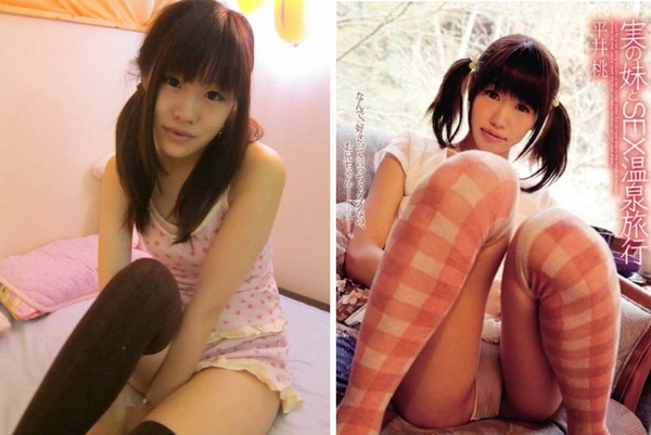 日本正妹陪睡屋店員(左)，與素人女優平井桃(右)極為相像。(圖／取自網路)