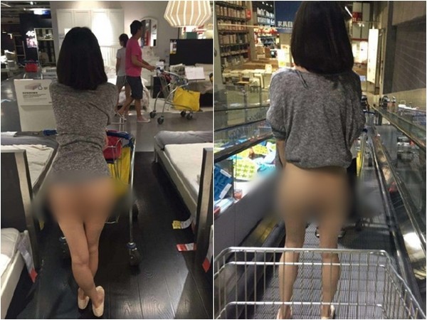 北京IKEA不雅照瘋傳！白皙「裸腿妹」沙發區彎腰露該邊。（圖／翻攝微博）